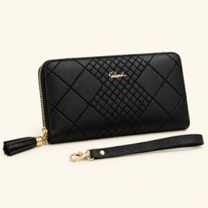Portefeuille en simili cuir noir matelassé Leinor