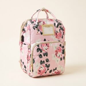 Sac à dos à langer fleuri rose Leinor