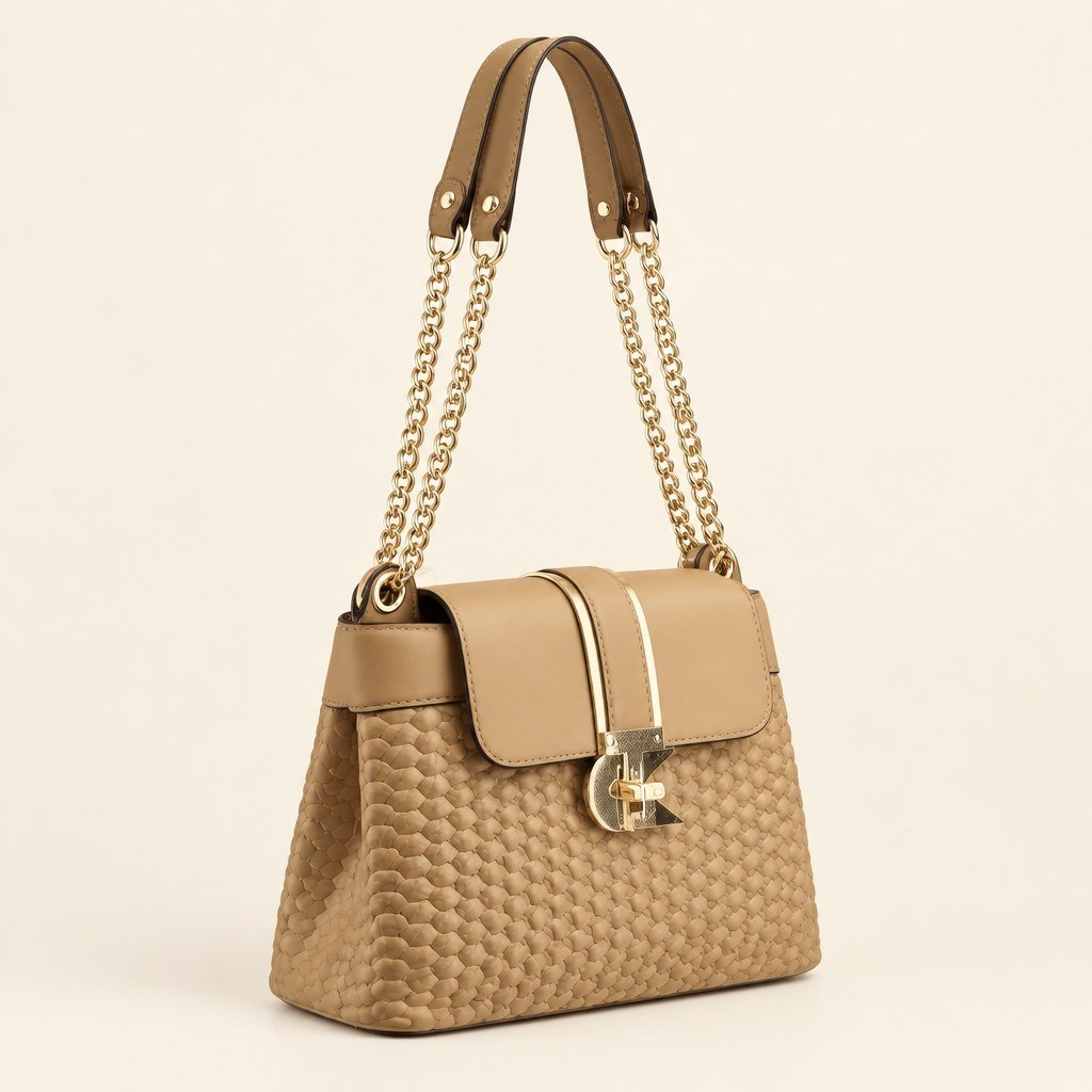 Sac à main en simili cuir tressé camel Leinor